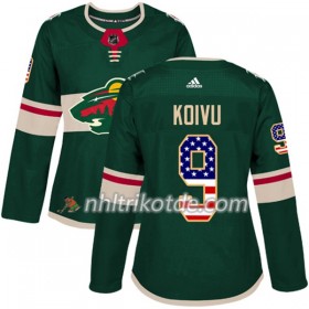 Minnesota Wild Trikot Mikko Koivu 9 Adidas 2017-2018 Grün USA Flag Fashion Authentic - Dame